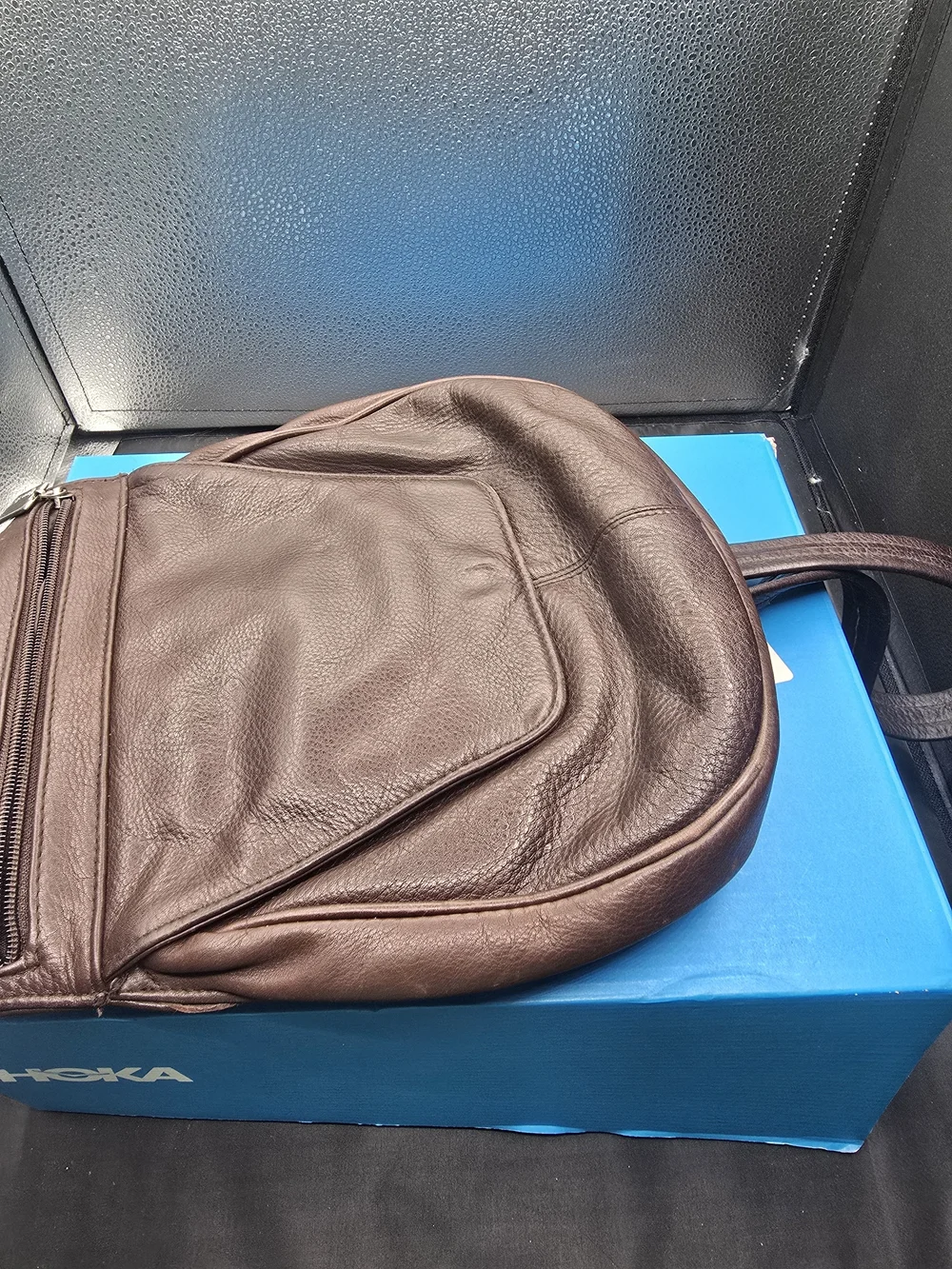 Tangerine Dark Brown Leather Messenger Bag with Front Zip